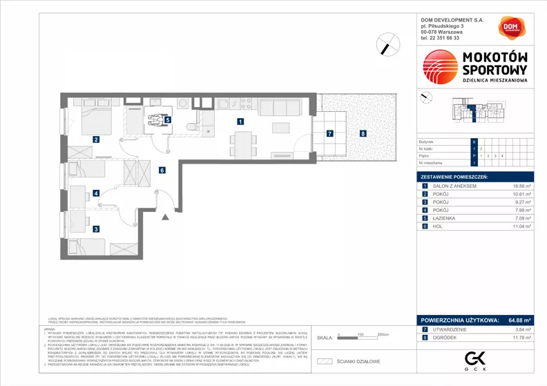 4 pokoje, mieszkanie 64,88 m², parter, oferta nr B/1, Mokotów Sportowy 1.3, Warszawa, Mokotów, Augustówka, ul. Antoniewska