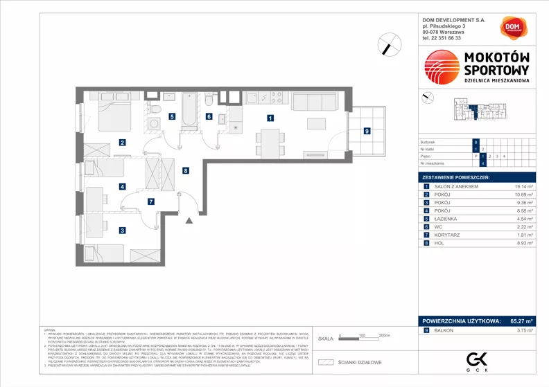 4 pokoje, mieszkanie 65,27 m², piętro 1, oferta nr B/4, Mokotów Sportowy 1.3, Warszawa, Mokotów, Augustówka, ul. Antoniewska