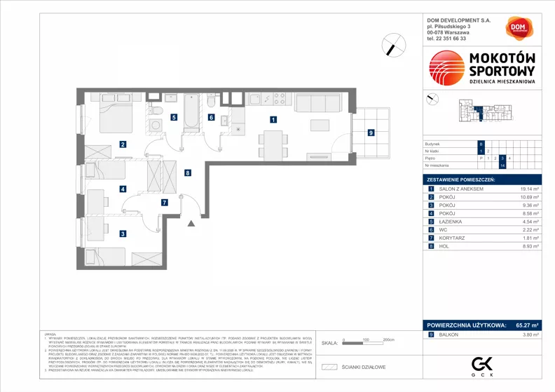 4 pokoje, mieszkanie 65,27 m², piętro 3, oferta nr B/14, Mokotów Sportowy 1.3, Warszawa, Mokotów, Augustówka, ul. Antoniewska