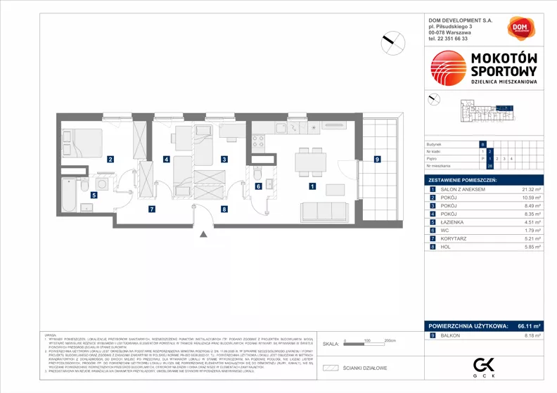 4 pokoje, mieszkanie 66,11 m², piętro 1, oferta nr B/28, Mokotów Sportowy 1.3, Warszawa, Mokotów, Augustówka, ul. Antoniewska