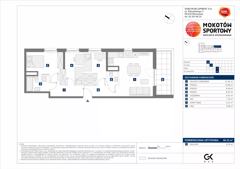 4 pokoje, mieszkanie 66,33 m², piętro 3, oferta nr B/40, Mokotów Sportowy 1.3, Warszawa, Mokotów, Augustówka, ul. Antoniewska