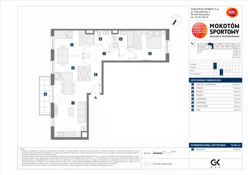 4 pokoje, mieszkanie 72,60 m², piętro 2, oferta nr C/13, Mokotów Sportowy 1.3, Warszawa, Mokotów, Augustówka, ul. Antoniewska