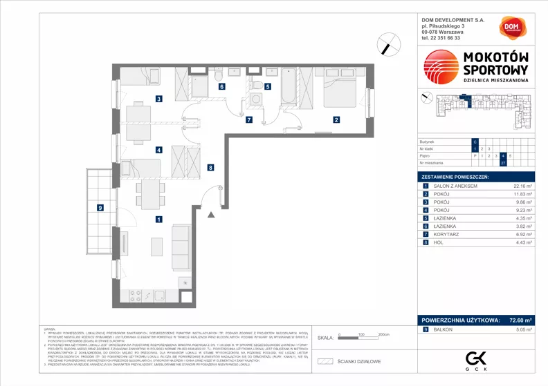 4 pokoje, mieszkanie 72,60 m², piętro 4, oferta nr C/27, Mokotów Sportowy 1.3, Warszawa, Mokotów, Augustówka, ul. Antoniewska