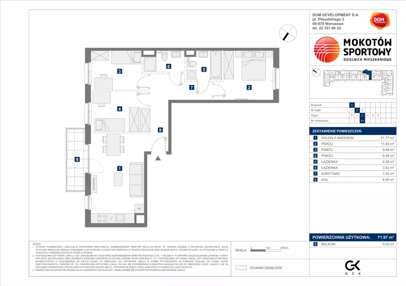4 pokoje, mieszkanie 71,97 m², piętro 2, oferta nr C/51, Mokotów Sportowy 1.3, Warszawa, Mokotów, Augustówka, ul. Antoniewska