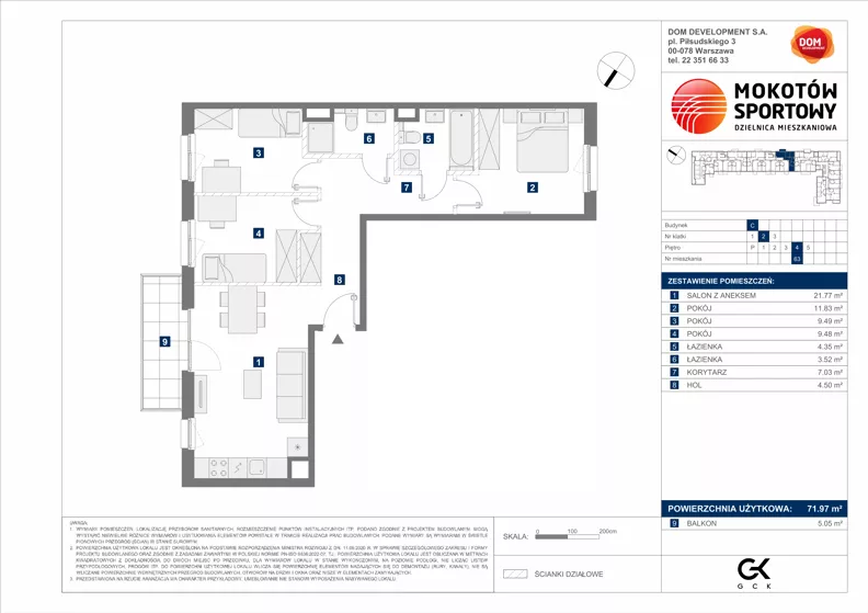 4 pokoje, mieszkanie 71,97 m², piętro 4, oferta nr C/63, Mokotów Sportowy 1.3, Warszawa, Mokotów, Augustówka, ul. Antoniewska