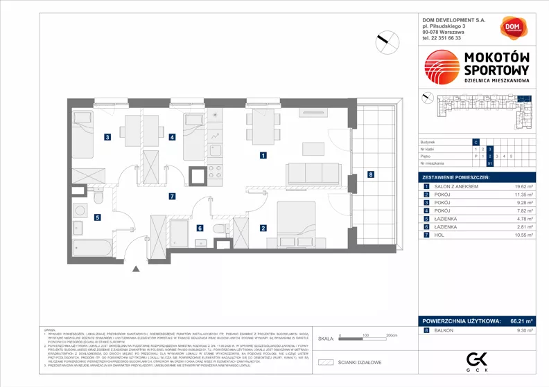 4 pokoje, mieszkanie 66,21 m², piętro 2, oferta nr C/91, Mokotów Sportowy 1.3, Warszawa, Mokotów, Augustówka, ul. Antoniewska