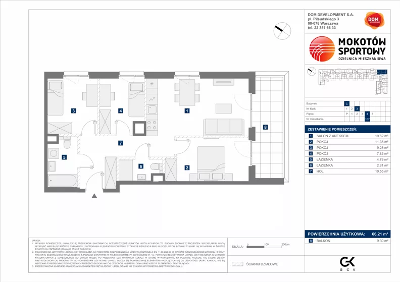 4 pokoje, mieszkanie 66,21 m², piętro 4, oferta nr C/107, Mokotów Sportowy 1.3, Warszawa, Mokotów, Augustówka, ul. Antoniewska