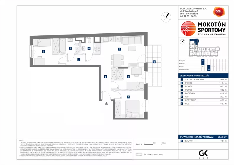4 pokoje, mieszkanie 65,98 m², piętro 2, oferta nr D/14, Mokotów Sportowy 1.3, Warszawa, Mokotów, Augustówka, ul. Antoniewska