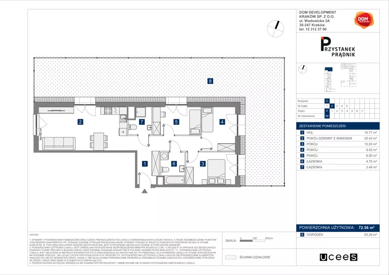4 pokoje, mieszkanie 72,56 m², parter, oferta nr C/58, Przystanek Prądnik 2, Kraków, Prądnik Biały, Górka Narodowa, ul. Meiera