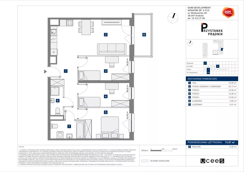 4 pokoje, mieszkanie 73,87 m², piętro 1, oferta nr C/174, Przystanek Prądnik 2, Kraków, Prądnik Biały, Górka Narodowa, ul. Meiera