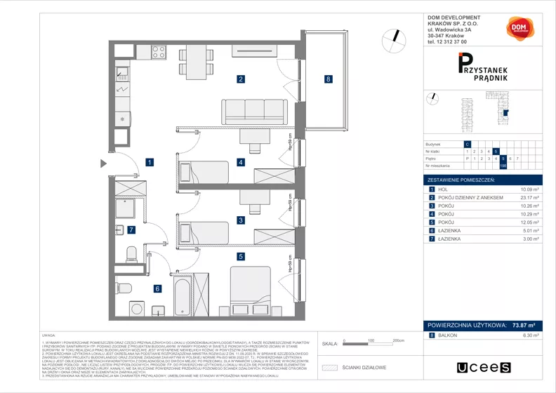 4 pokoje, mieszkanie 73,87 m², piętro 5, oferta nr C/198, Przystanek Prądnik 2, Kraków, Prądnik Biały, Górka Narodowa, ul. Meiera