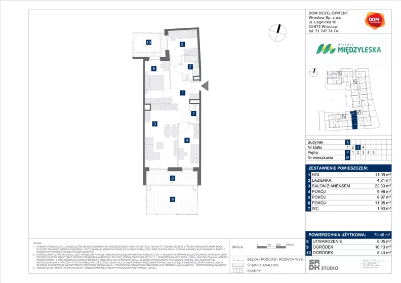 4 pokoje, mieszkanie 70,46 m², parter, oferta nr A/67, Międzyleska 4, Wrocław, Tarnogaj, Krzyki, ul. Międzyleska