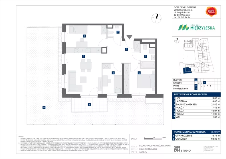 4 pokoje, mieszkanie 66,40 m², parter, oferta nr A/114, Międzyleska 4, Wrocław, Tarnogaj, Krzyki, ul. Międzyleska