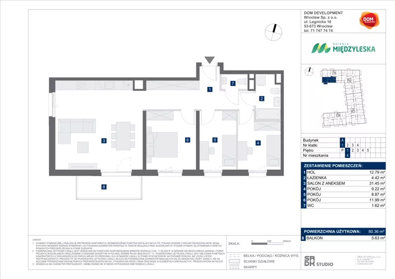 4 pokoje, mieszkanie 80,36 m², piętro 1, oferta nr A/4, Międzyleska 4, Wrocław, Tarnogaj, Krzyki, ul. Międzyleska