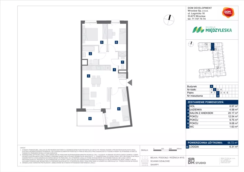 4 pokoje, mieszkanie 66,72 m², piętro 2, oferta nr A/32, Międzyleska 4, Wrocław, Tarnogaj, Krzyki, ul. Międzyleska