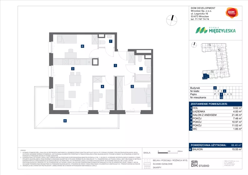 4 pokoje, mieszkanie 66,40 m², piętro 2, oferta nr A/122, Międzyleska 4, Wrocław, Tarnogaj, Krzyki, ul. Międzyleska