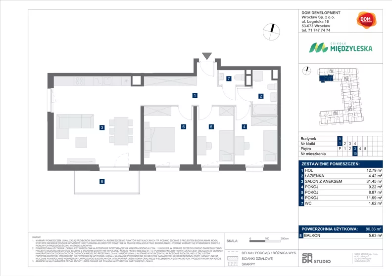 4 pokoje, mieszkanie 80,36 m², piętro 3, oferta nr A/10, Międzyleska 4, Wrocław, Tarnogaj, Krzyki, ul. Międzyleska