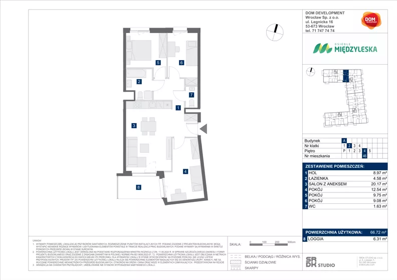 4 pokoje, mieszkanie 66,72 m², piętro 4, oferta nr A/46, Międzyleska 4, Wrocław, Tarnogaj, Krzyki, ul. Międzyleska