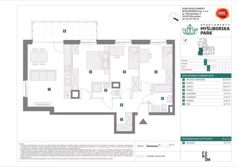 4 pokoje, mieszkanie 75,41 m², piętro 1, oferta nr G/10, Apartamenty Myśliborska Park, Warszawa, Białołęka, Żerań, ul. Myśliborska 11