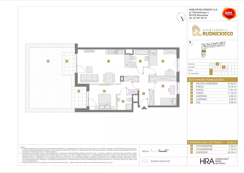 4 pokoje, mieszkanie 85,03 m², parter, oferta nr C/118, Apartamenty Rudnickiego, Warszawa, Bielany, Piaski, ul. Rudnickiego 7