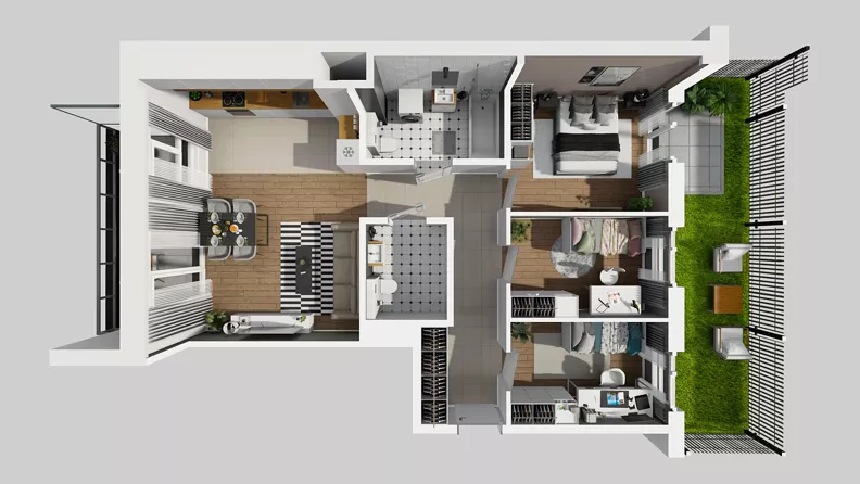 4 pokoje, mieszkanie 74,31 m², parter, oferta nr E/1, Osiedle Urbino 4.3, Warszawa, Włochy, Raków, ul. Szybka