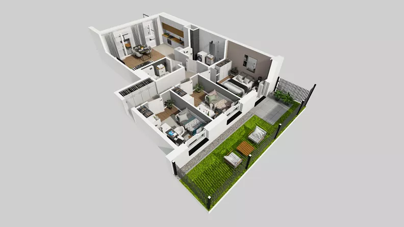 4 pokoje, mieszkanie 74,31 m², parter, oferta nr E/1, Osiedle Urbino 4.3, Warszawa, Włochy, Raków, ul. Szybka
