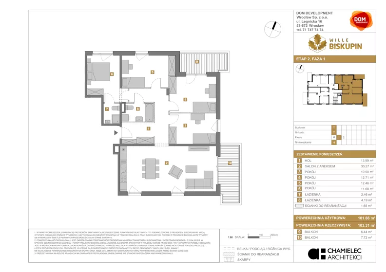 5 pokoi, mieszkanie 101,66 m², piętro 1, oferta nr T/6, Wille Biskupin 2.1, Wrocław, Biskupin-Sępolno-Dąbie-Bartoszowice, Śródmieście, ul. K. Olszewskiego