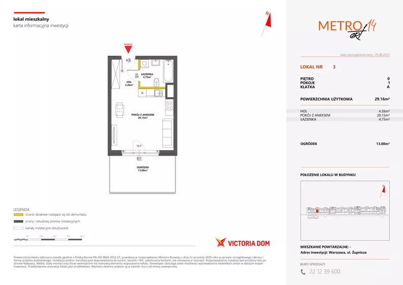1 pokój, mieszkanie 29,16 m², parter, oferta nr XIV/3, Metro Art 14, Warszawa, Praga Południe, Kamionek, ul. Chodakowska