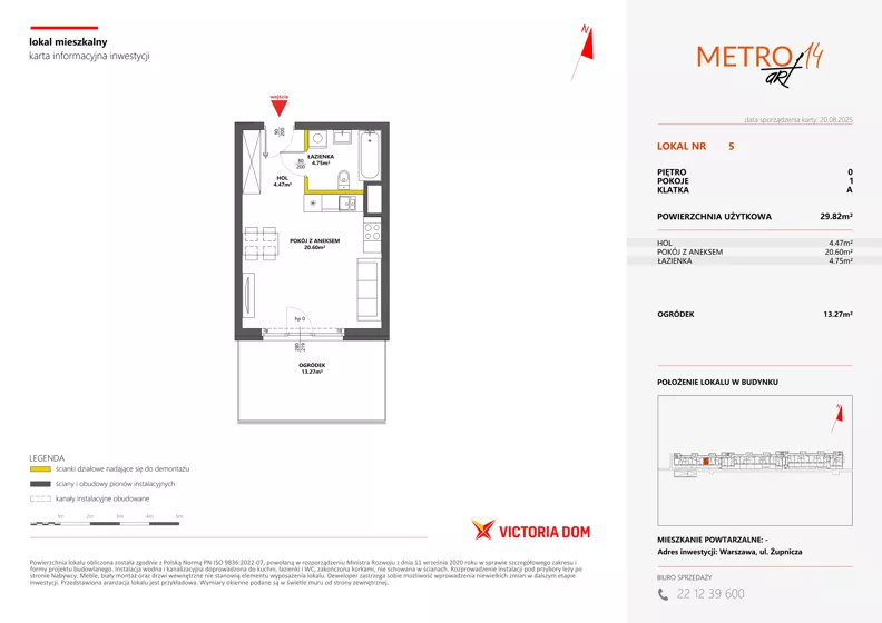 1 pokój, mieszkanie 29,82 m², parter, oferta nr XIV/5, Metro Art 14, Warszawa, Praga Południe, Kamionek, ul. Chodakowska