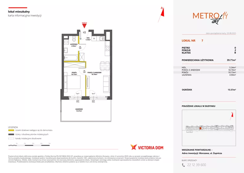 2 pokoje, mieszkanie 39,17 m², parter, oferta nr XIV/7, Metro Art 14, Warszawa, Praga Południe, Kamionek, ul. Chodakowska