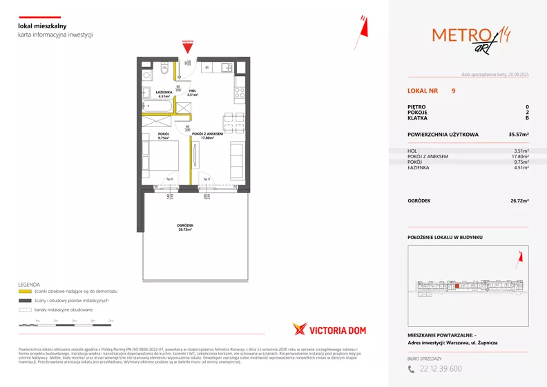 2 pokoje, mieszkanie 35,57 m², parter, oferta nr XIV/9, Metro Art 14, Warszawa, Praga Południe, Kamionek, ul. Chodakowska