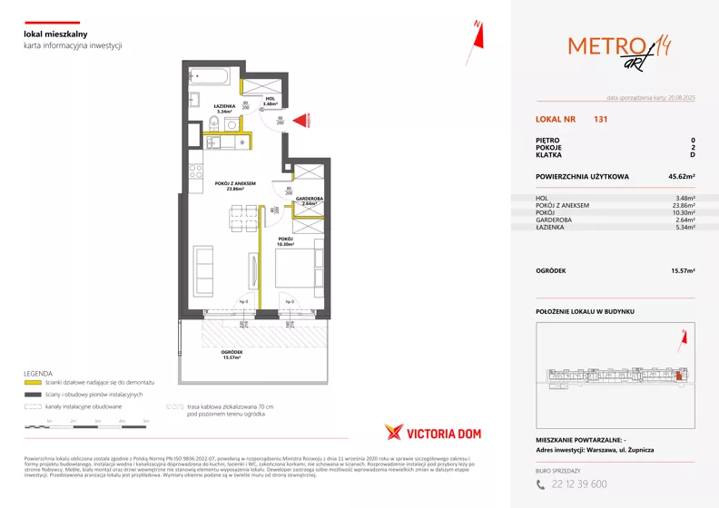 2 pokoje, mieszkanie 45,62 m², parter, oferta nr XIV/131, Metro Art 14, Warszawa, Praga Południe, Kamionek, ul. Chodakowska