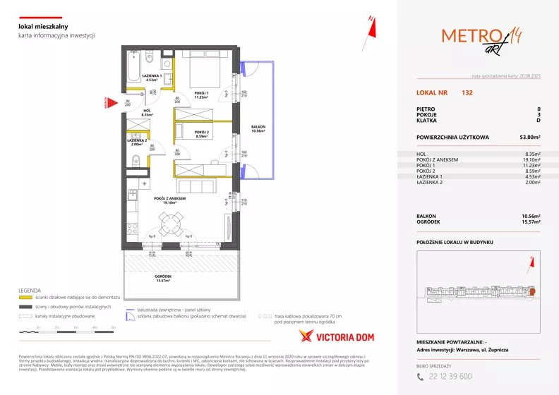 3 pokoje, mieszkanie 53,80 m², parter, oferta nr XIV/132, Metro Art 14, Warszawa, Praga Południe, Kamionek, ul. Chodakowska