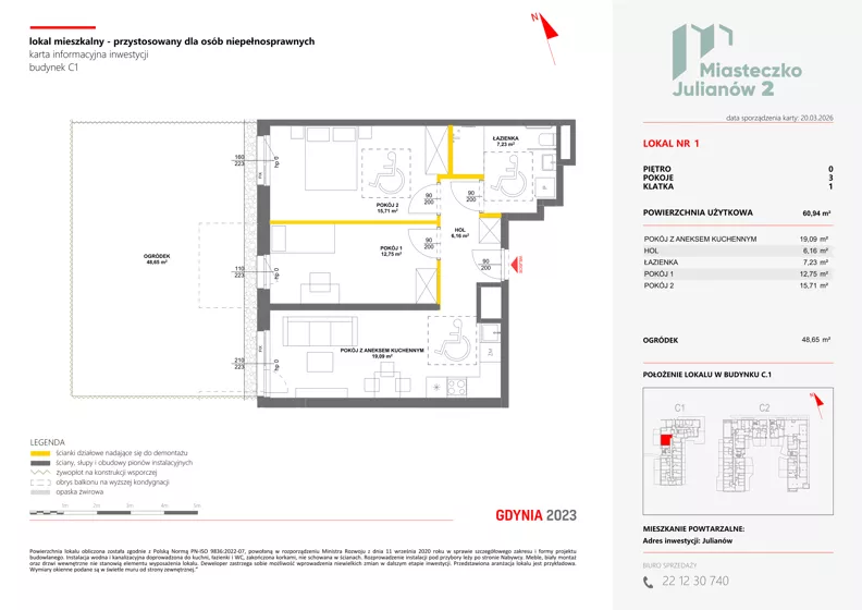 3 pokoje, mieszkanie 60,94 m², parter, oferta nr C1/1, Miasteczko Julianów 2, Julianów, ul. Architektów