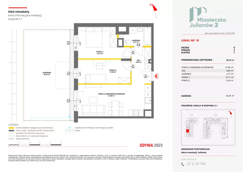 3 pokoje, mieszkanie 58,19 m², parter, oferta nr C1/10, Miasteczko Julianów 2, Julianów, ul. Architektów