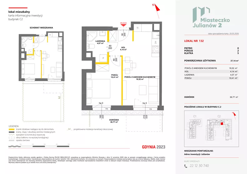 2 pokoje, mieszkanie 37,14 m², parter, oferta nr C2/132, Miasteczko Julianów 2, Julianów, ul. Architektów