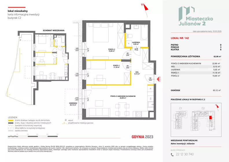 3 pokoje, mieszkanie 62,96 m², parter, oferta nr C2/142, Miasteczko Julianów 2, Julianów, ul. Architektów