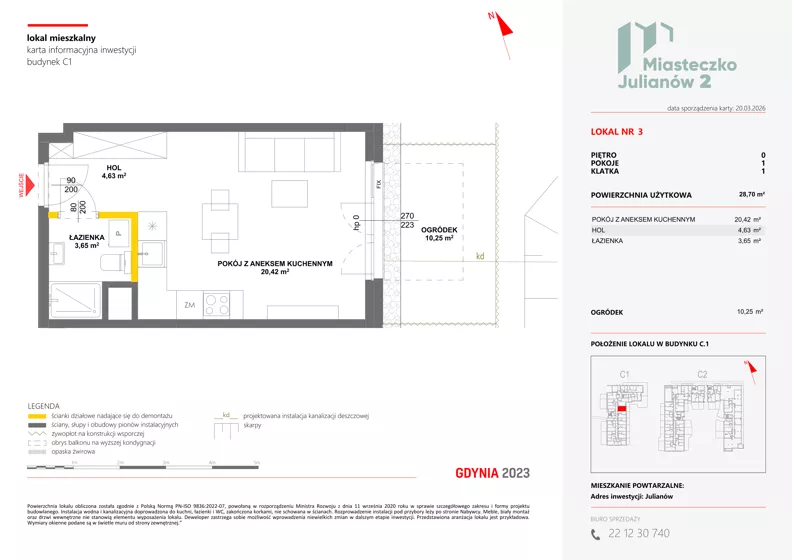 1 pokój, mieszkanie 28,70 m², parter, oferta nr C1/3, Miasteczko Julianów 2, Julianów, ul. Architektów