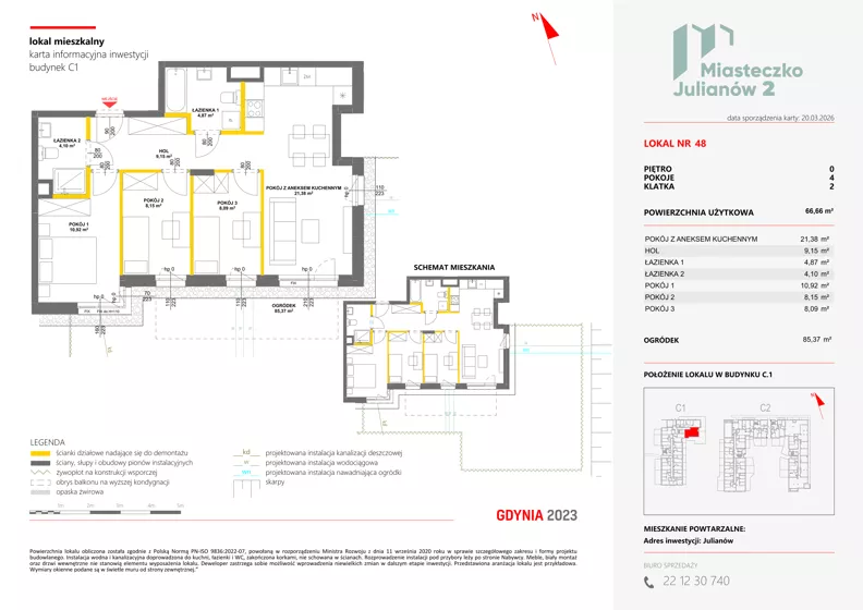 4 pokoje, mieszkanie 66,66 m², parter, oferta nr C1/48, Miasteczko Julianów 2, Julianów, ul. Architektów