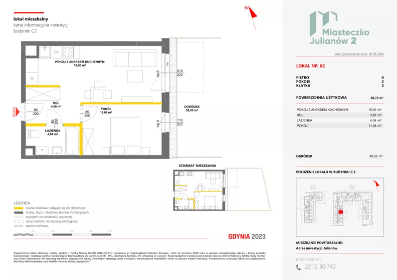 2 pokoje, mieszkanie 38,72 m², parter, oferta nr C2/62, Miasteczko Julianów 2, Julianów, ul. Architektów