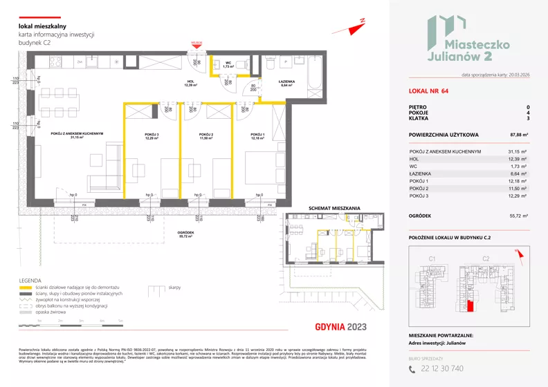 4 pokoje, mieszkanie 87,88 m², parter, oferta nr C2/64, Miasteczko Julianów 2, Julianów, ul. Architektów