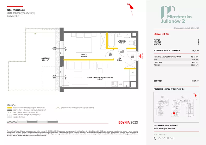 2 pokoje, mieszkanie 38,27 m², parter, oferta nr C2/66, Miasteczko Julianów 2, Julianów, ul. Architektów
