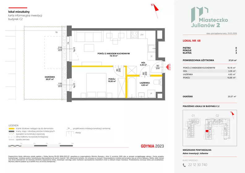 2 pokoje, mieszkanie 37,01 m², parter, oferta nr C2/68, Miasteczko Julianów 2, Julianów, ul. Architektów