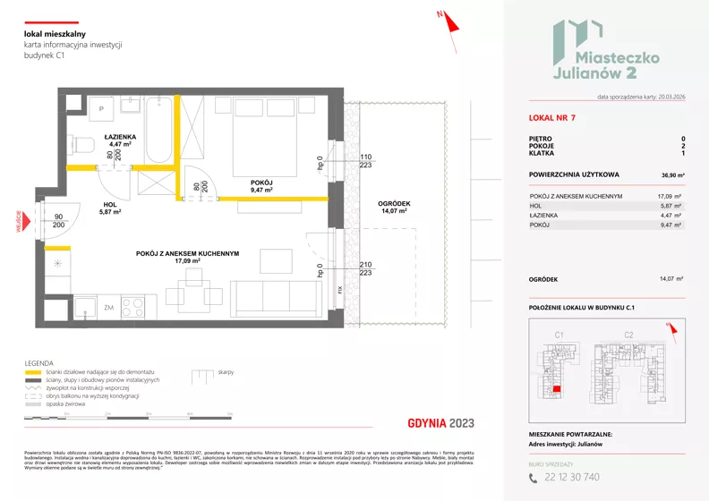 2 pokoje, mieszkanie 36,90 m², parter, oferta nr C1/7, Miasteczko Julianów 2, Julianów, ul. Architektów