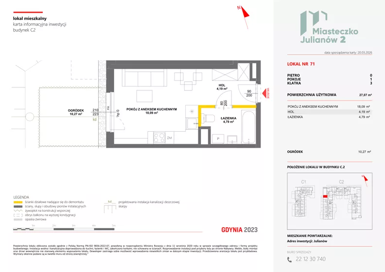 1 pokój, mieszkanie 27,07 m², parter, oferta nr C2/71, Miasteczko Julianów 2, Julianów, ul. Architektów