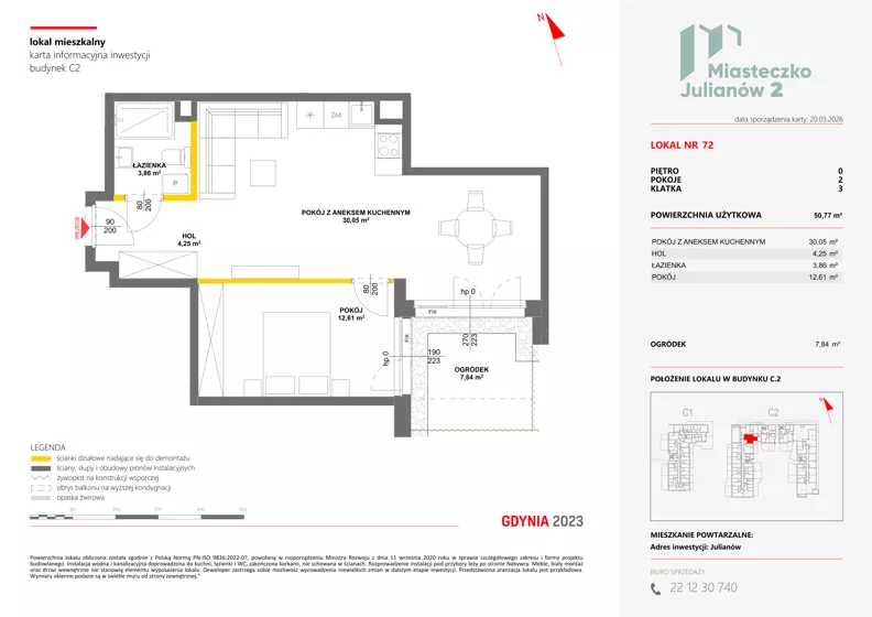 2 pokoje, mieszkanie 50,77 m², parter, oferta nr C2/72, Miasteczko Julianów 2, Julianów, ul. Architektów