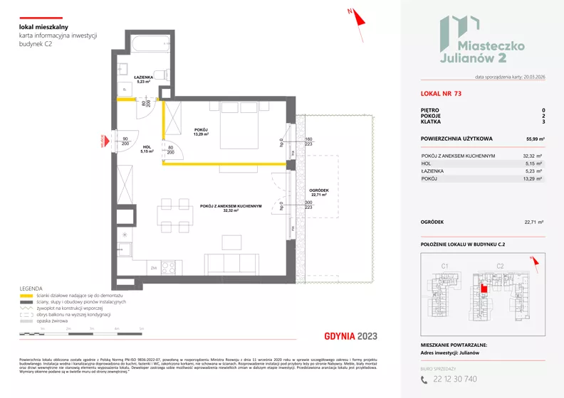 2 pokoje, mieszkanie 55,99 m², parter, oferta nr C2/73, Miasteczko Julianów 2, Julianów, ul. Architektów