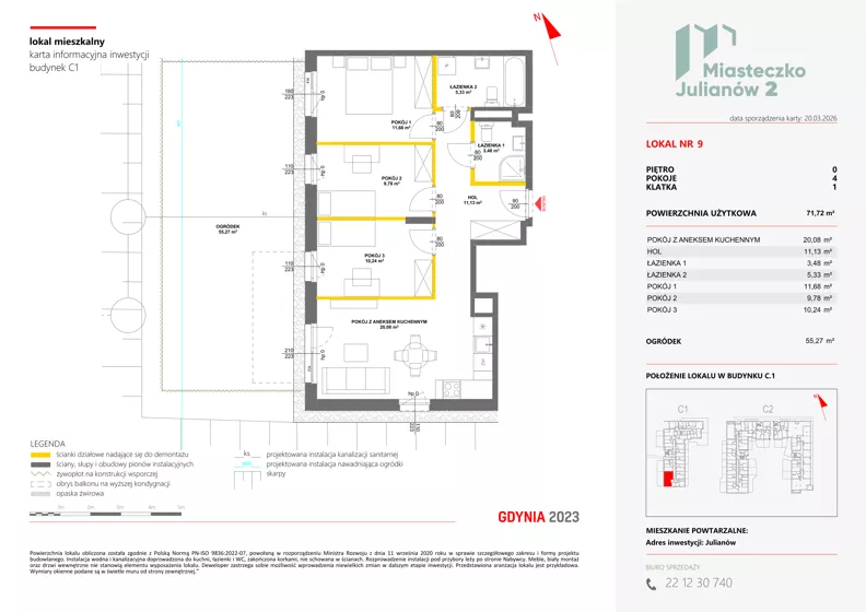 4 pokoje, mieszkanie 71,72 m², parter, oferta nr C1/9, Miasteczko Julianów 2, Julianów, ul. Architektów
