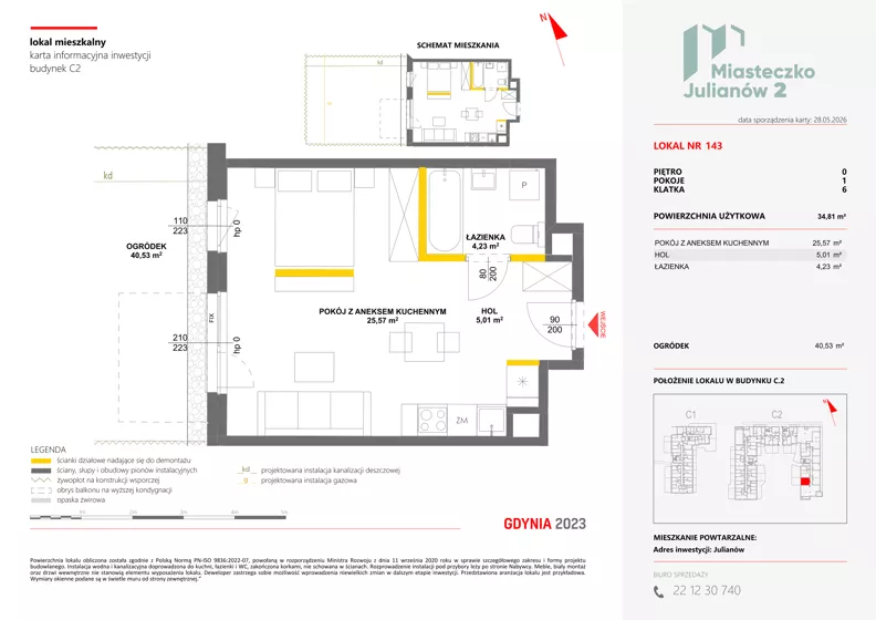 1 pokój, mieszkanie 34,81 m², parter, oferta nr C2/143, Miasteczko Julianów 2, Julianów, ul. Architektów