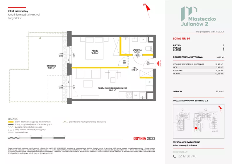 2 pokoje, mieszkanie 38,27 m², parter, oferta nr C2/66, Miasteczko Julianów 2, Julianów, ul. Architektów